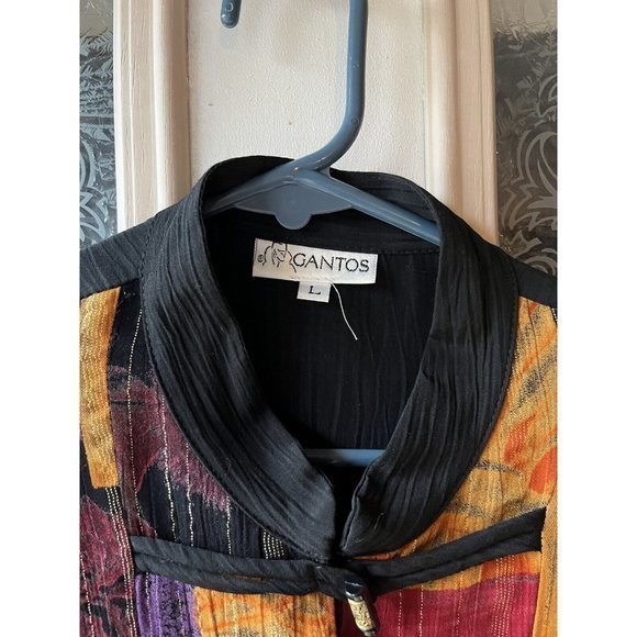 Vtg GANTOS 8 Asian Inspired Shirt Jacket Multicolor Colorblock Flocking Jacket - Picture 3 of 6